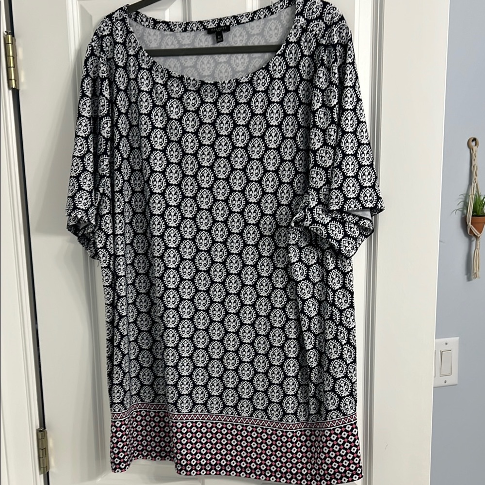 Talbots navy and White Patterned Women's Blouse